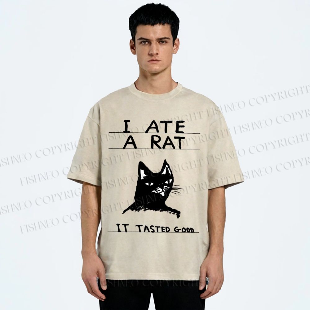 Unisex I Ate A Rat Cat Printed Washed Tee