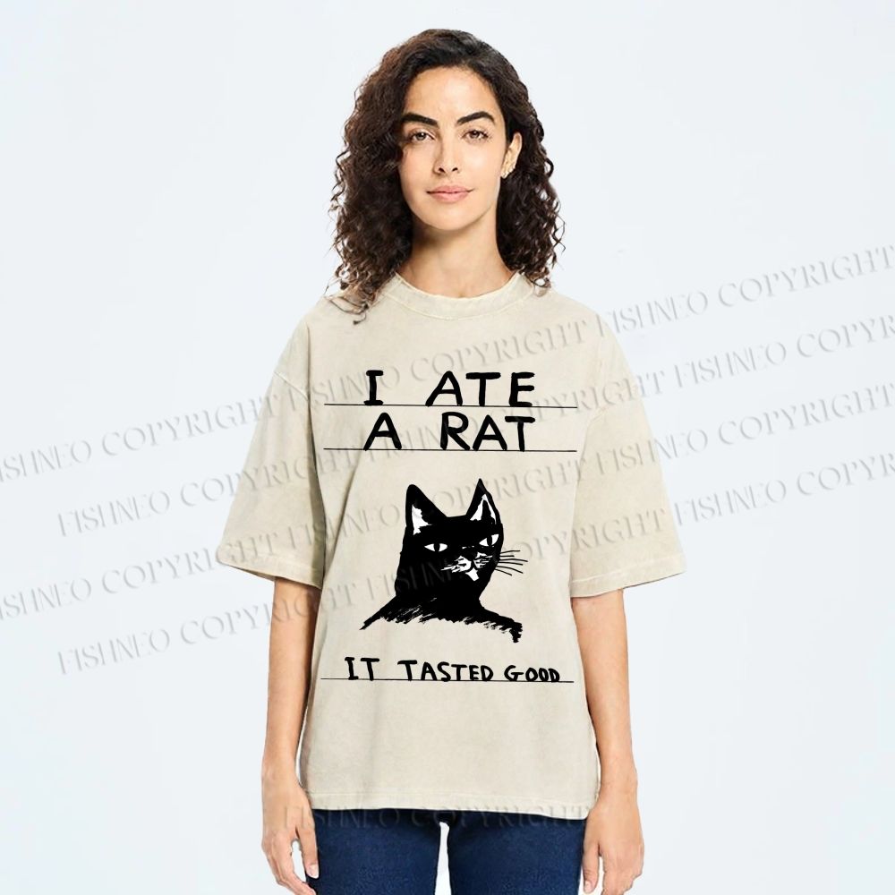 Unisex I Ate A Rat Cat Printed Washed Tee