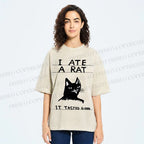 Unisex I Ate A Rat Cat Printed Washed Tee