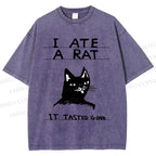 Unisex I Ate A Rat Cat Printed Washed Tee