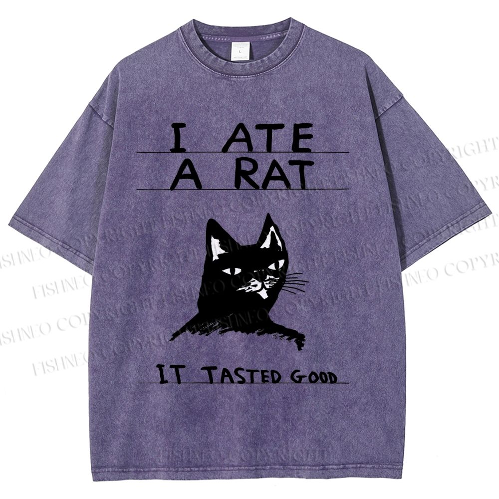 Unisex I Ate A Rat Cat Printed Washed Tee