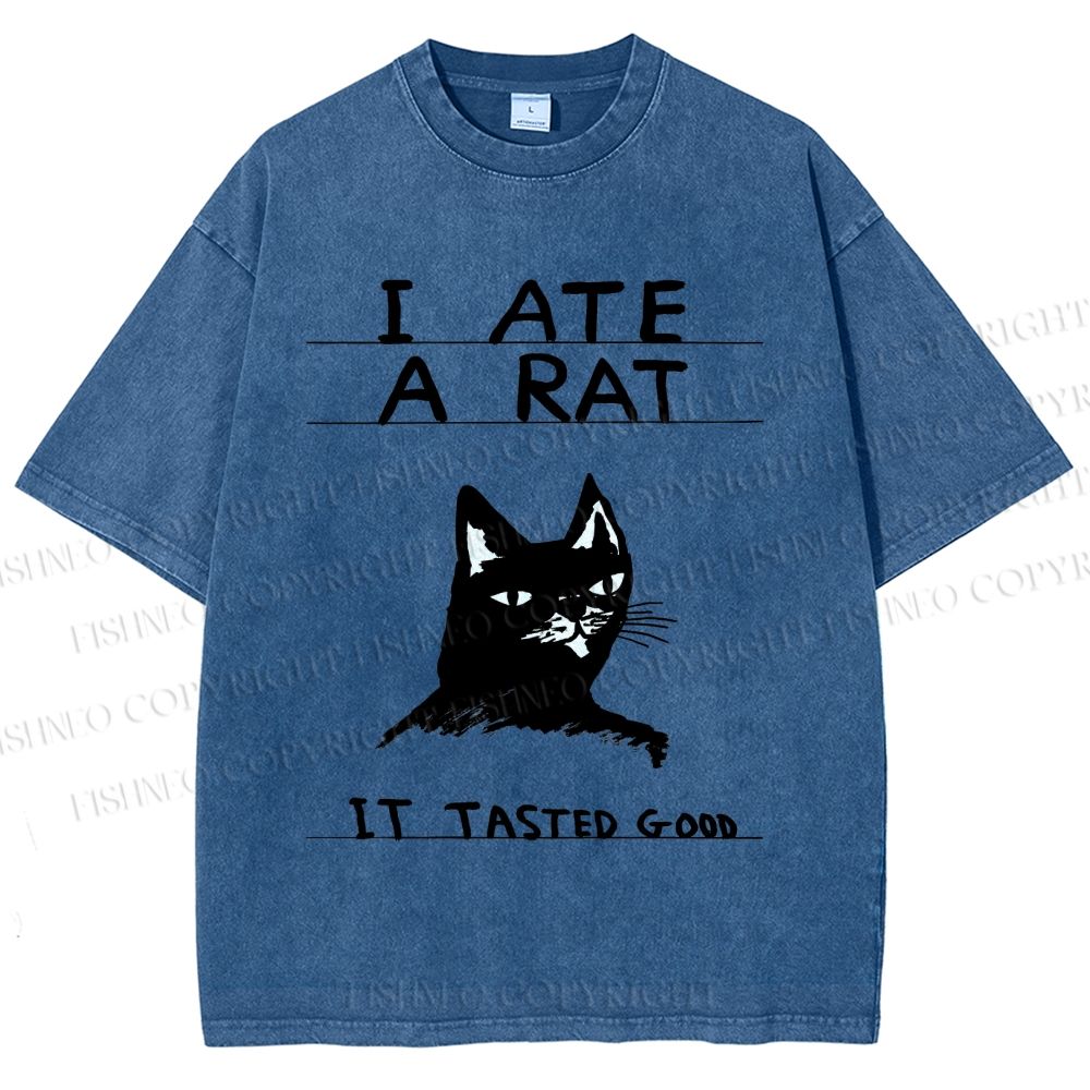 Unisex I Ate A Rat Cat Printed Washed Tee