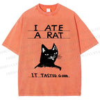 Unisex I Ate A Rat Cat Printed Washed Tee