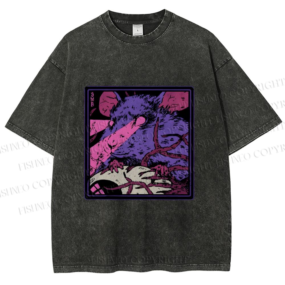 Unisex Rat in Dark Printed Washed Tee