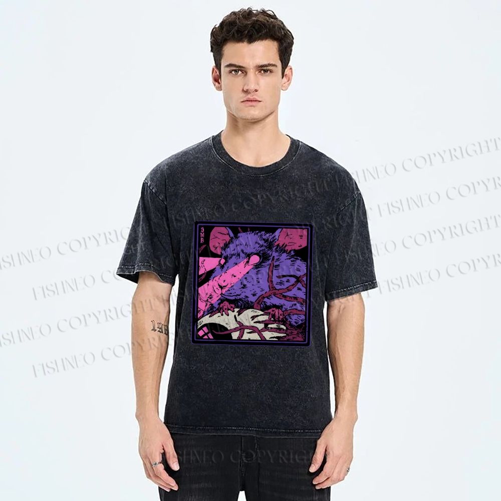 Unisex Rat in Dark Printed Washed Tee