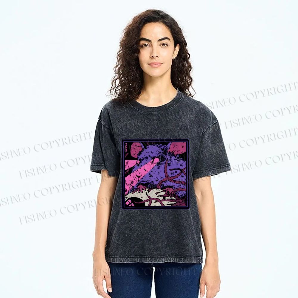 Unisex Rat in Dark Printed Washed Tee