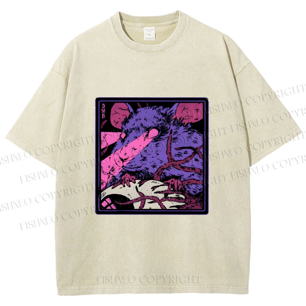 Unisex Rat in Dark Printed Washed Tee