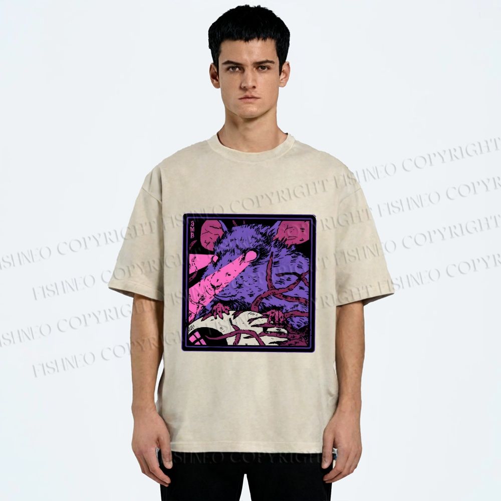 Unisex Rat in Dark Printed Washed Tee