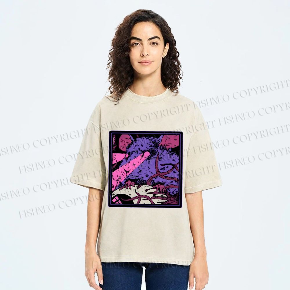 Unisex Rat in Dark Printed Washed Tee