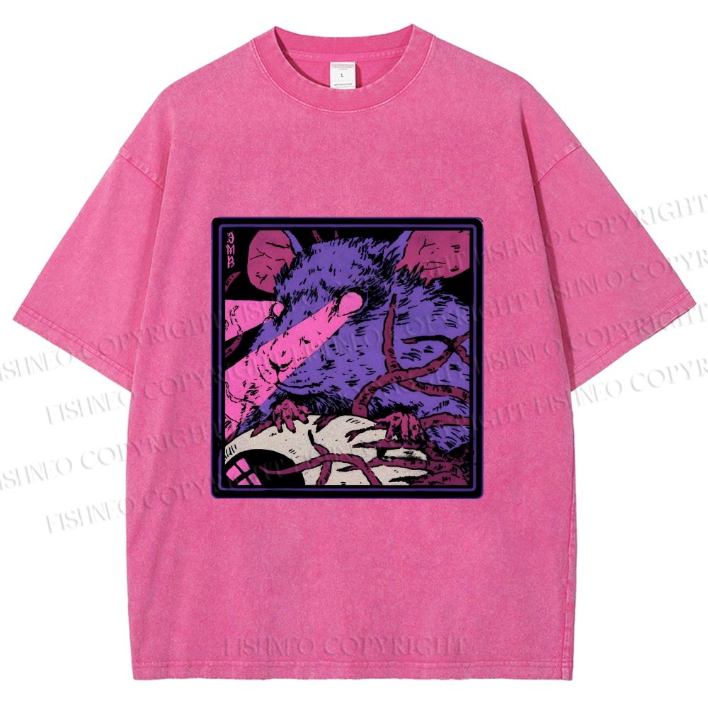 Unisex Rat in Dark Printed Washed Tee