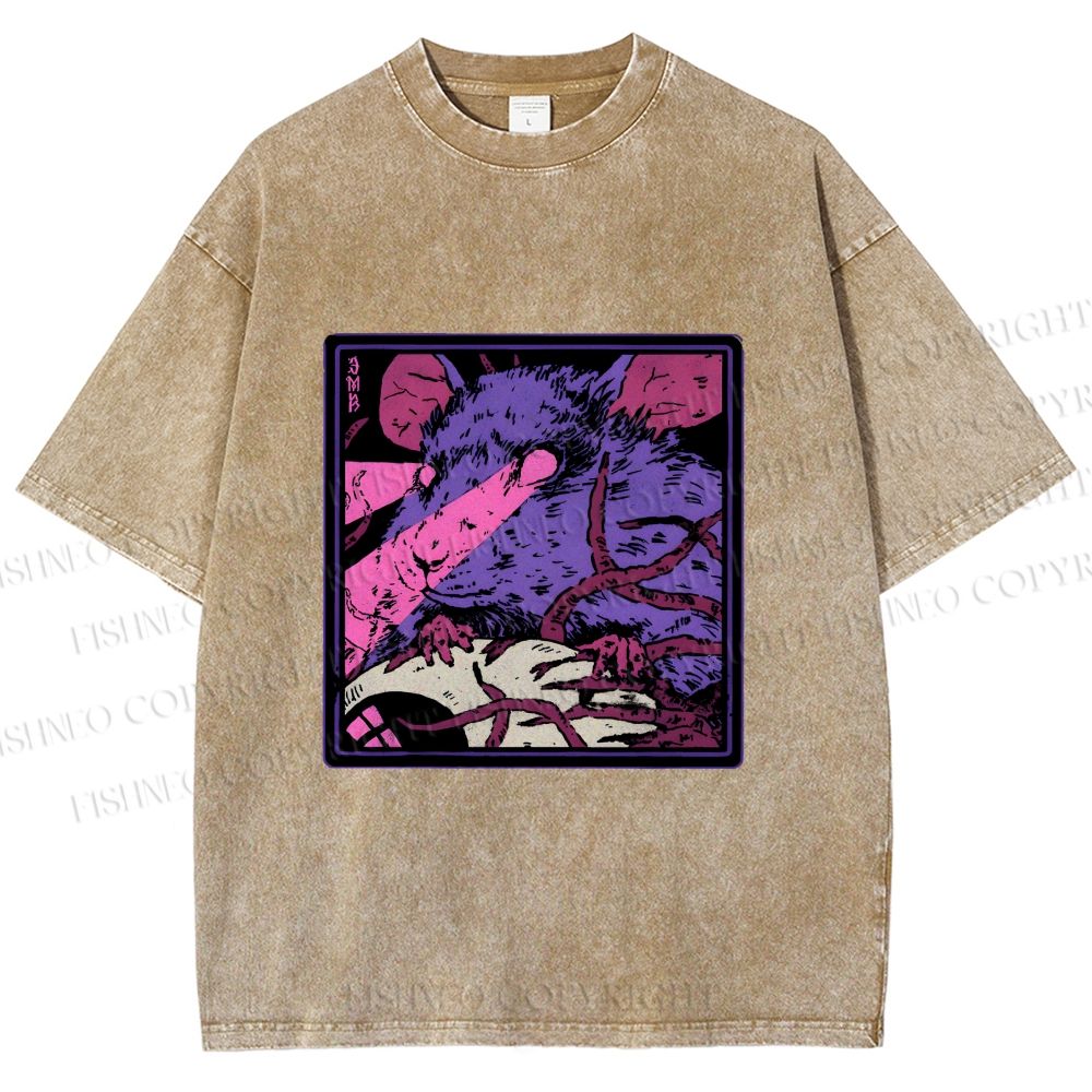 Unisex Rat in Dark Printed Washed Tee