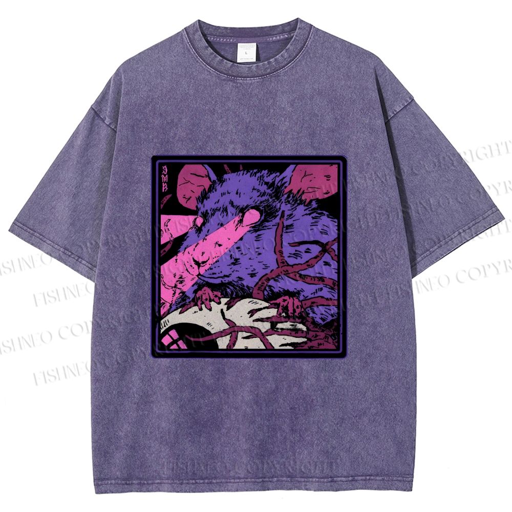Unisex Rat in Dark Printed Washed Tee
