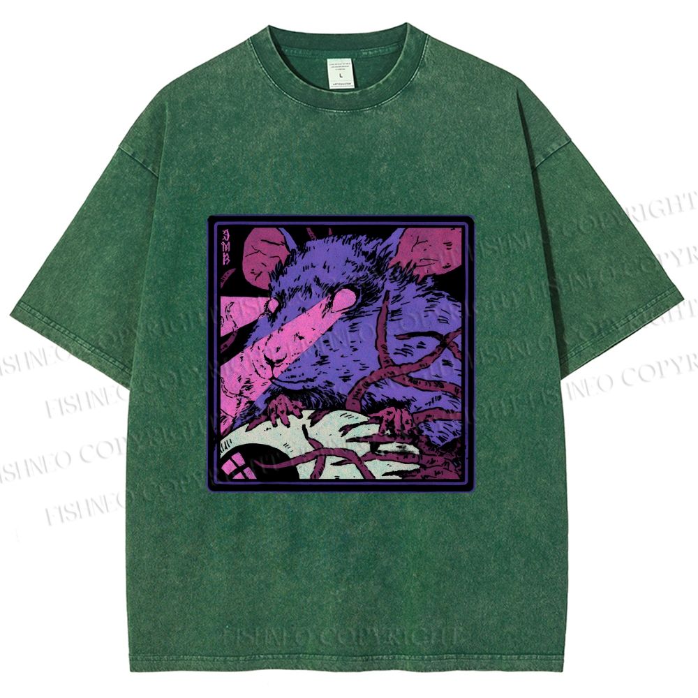 Unisex Rat in Dark Printed Washed Tee