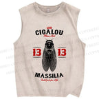 Unisex Cicada Vintage Bug Printed Washed Tank Top