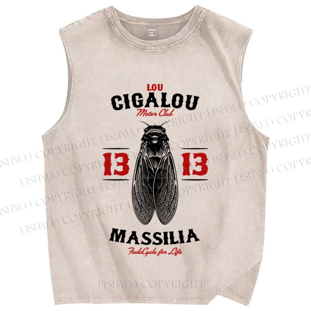 Unisex Cicada Vintage Bug Printed Washed Tank Top