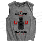 Unisex Cicada Vintage Bug Printed Washed Tank Top