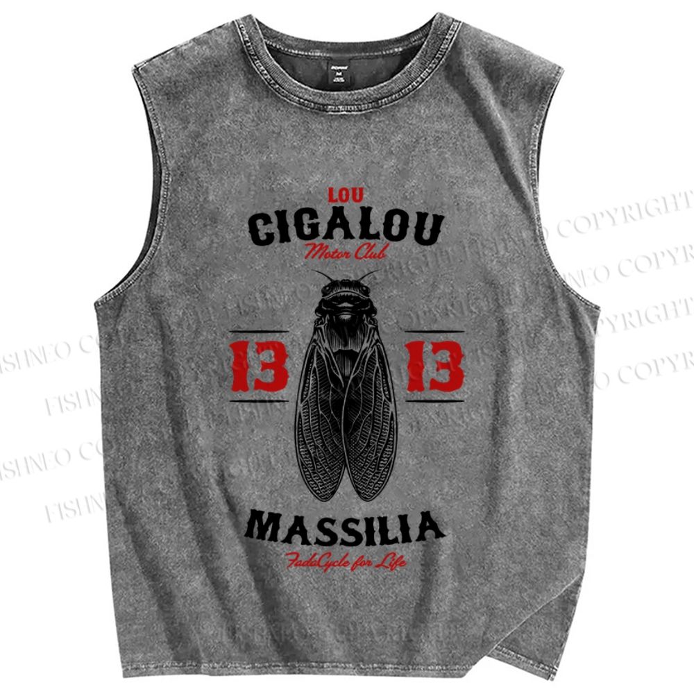 Unisex Cicada Vintage Bug Printed Washed Tank Top