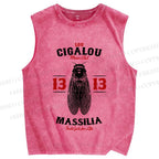 Unisex Cicada Vintage Bug Printed Washed Tank Top