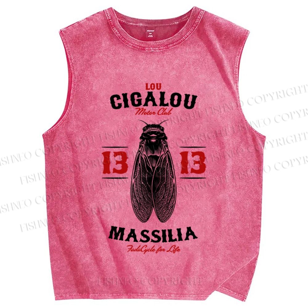 Unisex Cicada Vintage Bug Printed Washed Tank Top