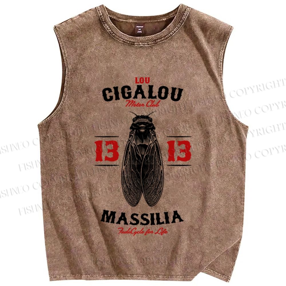 Unisex Cicada Vintage Bug Printed Washed Tank Top