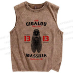 Unisex Cicada Vintage Bug Printed Washed Tank Top