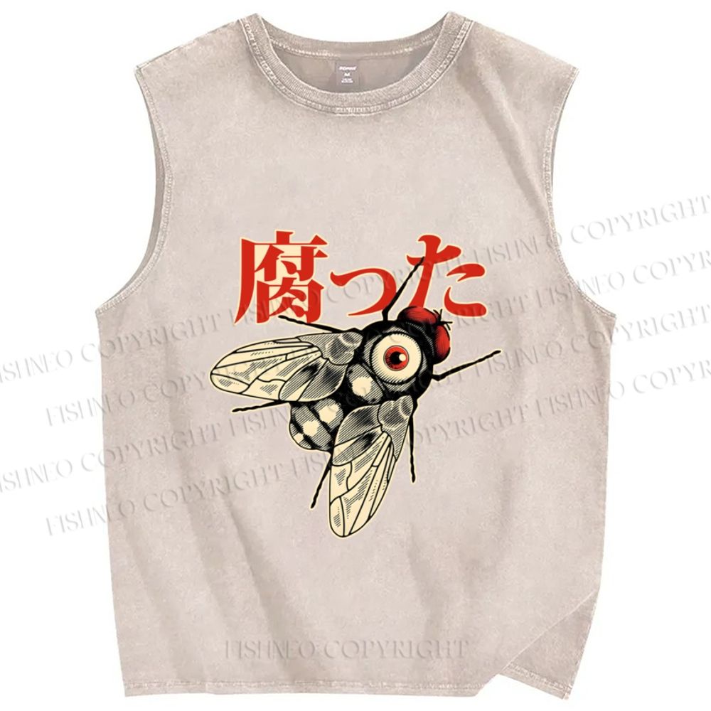 Unisex Japanese Bug Printed Washed Tank Top