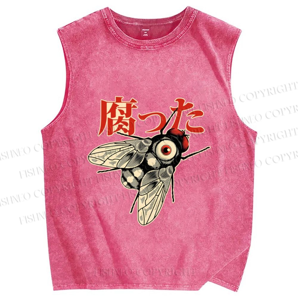 Unisex Japanese Bug Printed Washed Tank Top