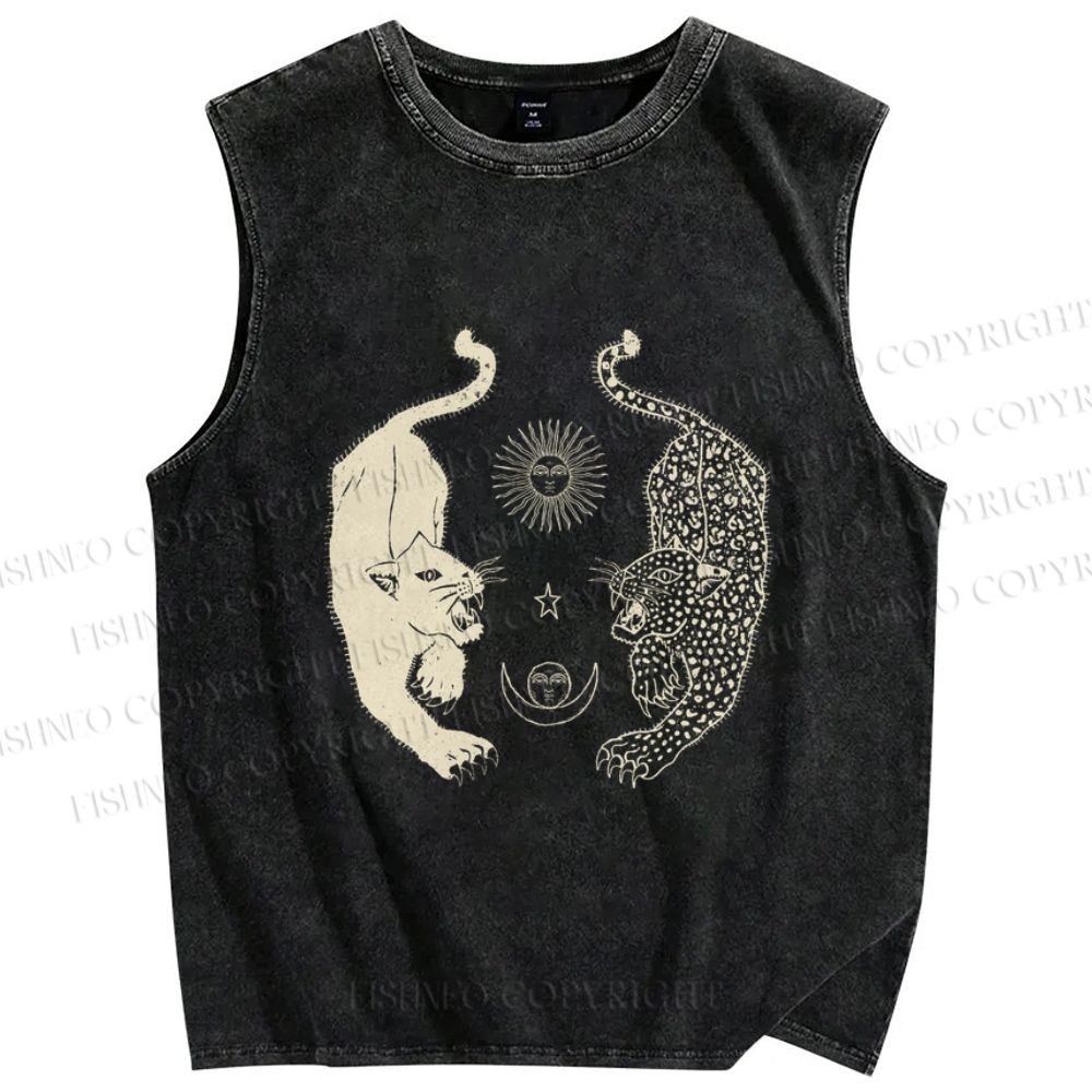 Unisex Symmetrical Panthers Printed Washed Tank Top