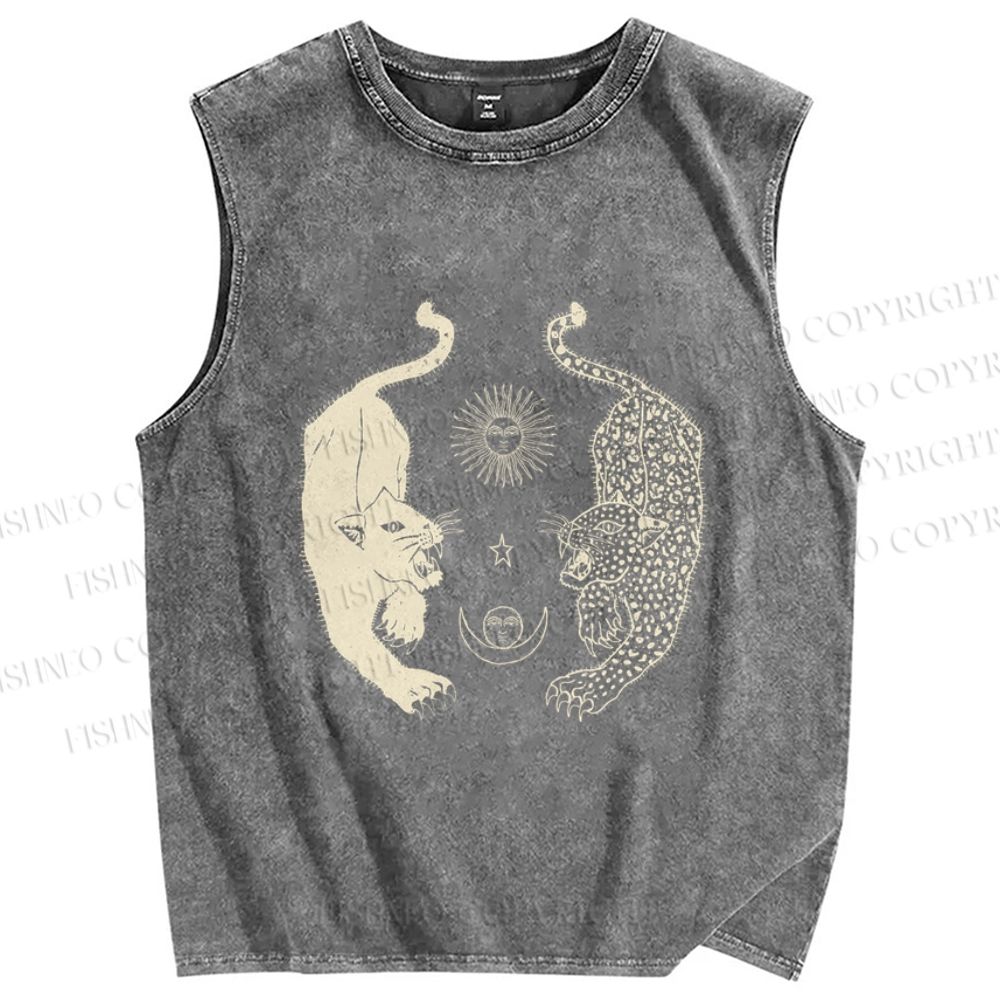 Unisex Symmetrical Panthers Printed Washed Tank Top