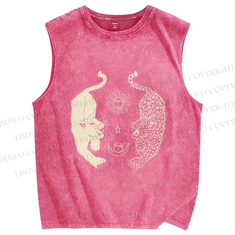 Unisex Symmetrical Panthers Printed Washed Tank Top
