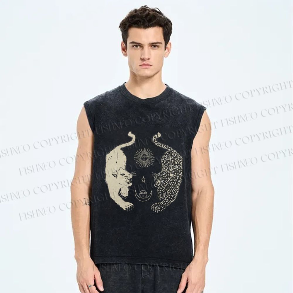 Unisex Symmetrical Panthers Printed Washed Tank Top