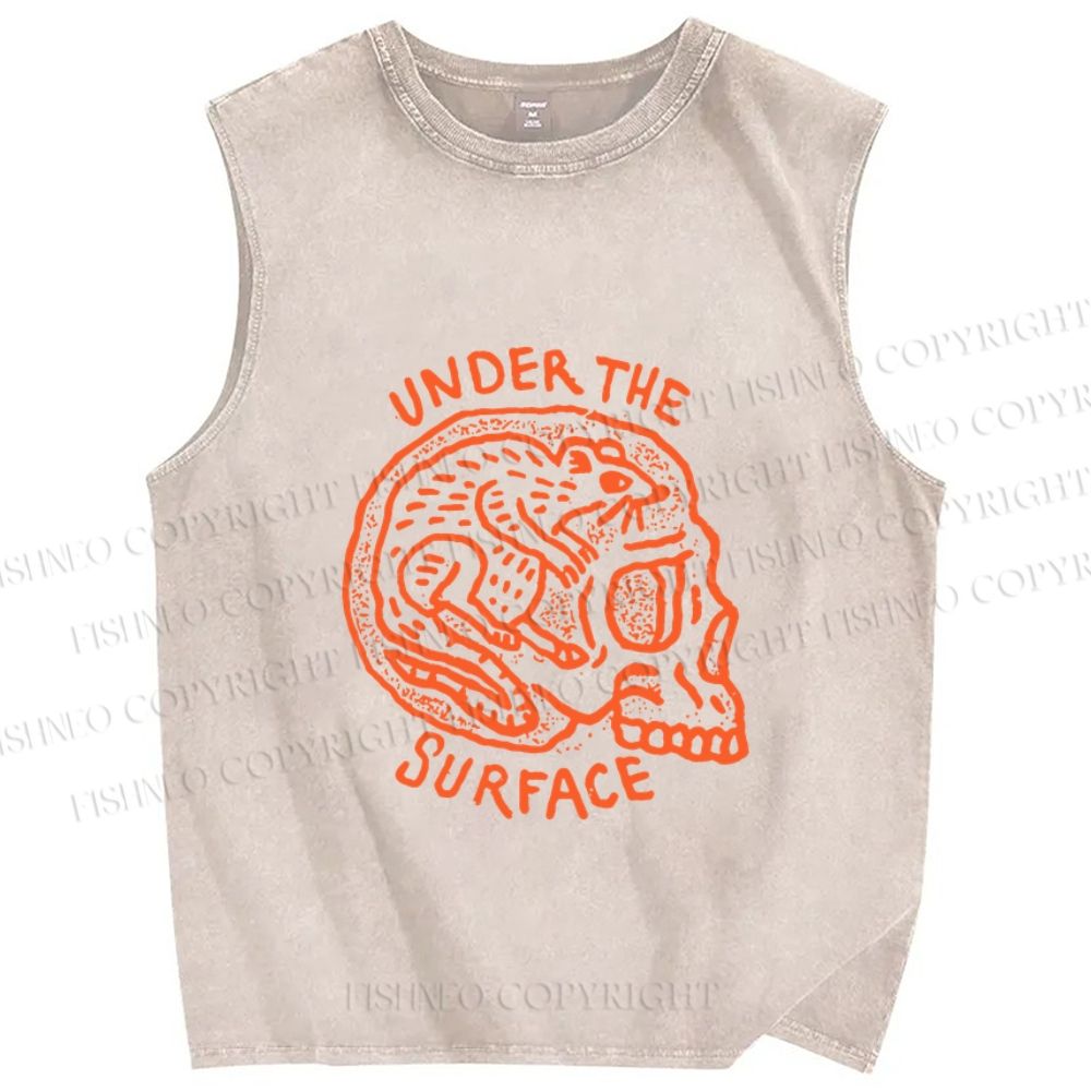 Unisex Rat Under the Surface in Skull Printed Washed Tank Top