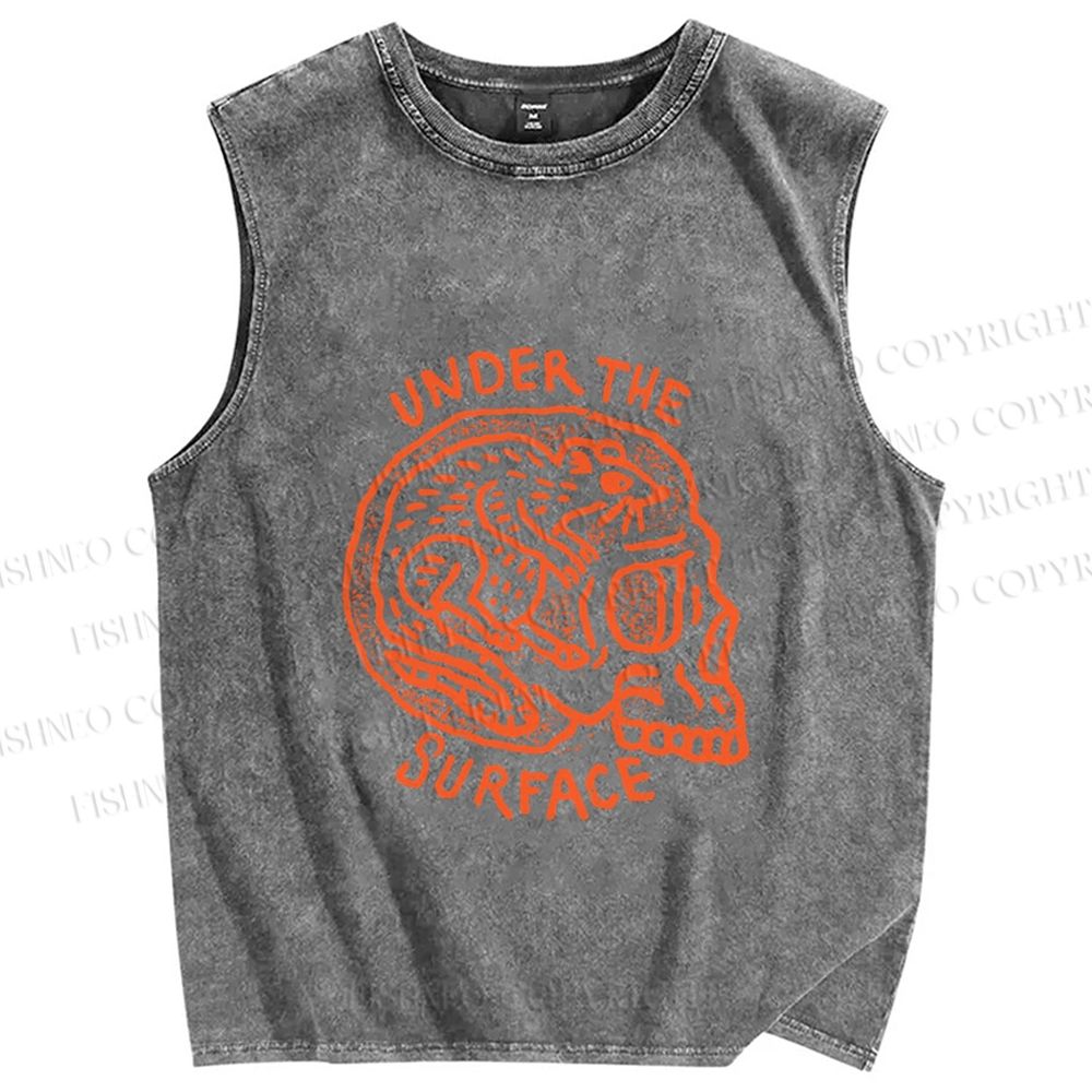 Unisex Rat Under the Surface in Skull Printed Washed Tank Top