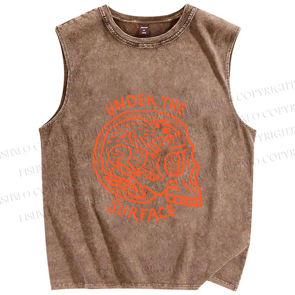 Unisex Rat Under the Surface in Skull Printed Washed Tank Top
