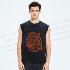 Unisex Rat Under the Surface in Skull Printed Washed Tank Top