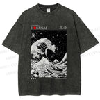 Unisex Retro Wave Japan Printed Washed Tee