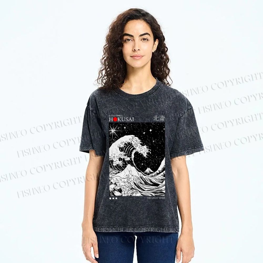 Unisex Retro Wave Japan Printed Washed Tee