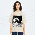 Unisex Retro Wave Japan Printed Washed Tee