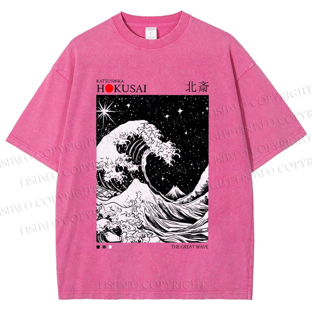 Unisex Retro Wave Japan Printed Washed Tee