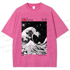 Unisex Retro Wave Japan Printed Washed Tee
