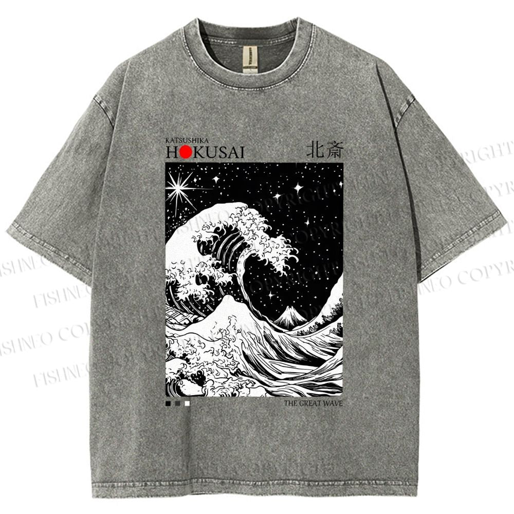Unisex Retro Wave Japan Printed Washed Tee