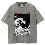 Unisex Retro Wave Japan Printed Washed Tee