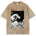 Unisex Retro Wave Japan Printed Washed Tee