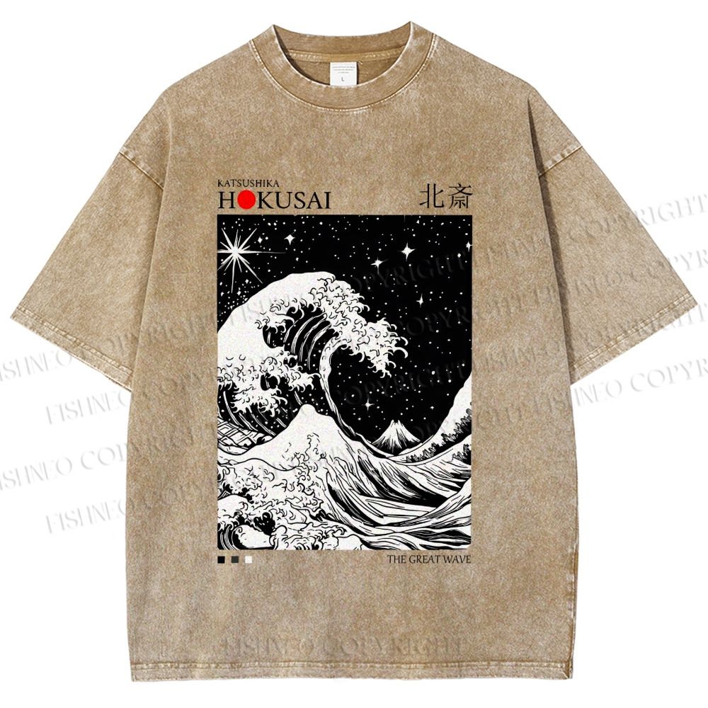 Unisex Retro Wave Japan Printed Washed Tee