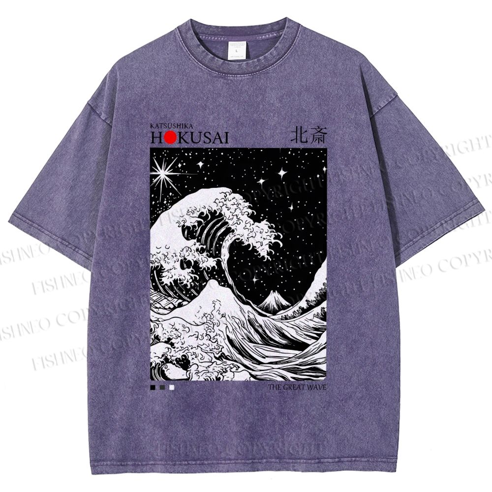 Unisex Retro Wave Japan Printed Washed Tee