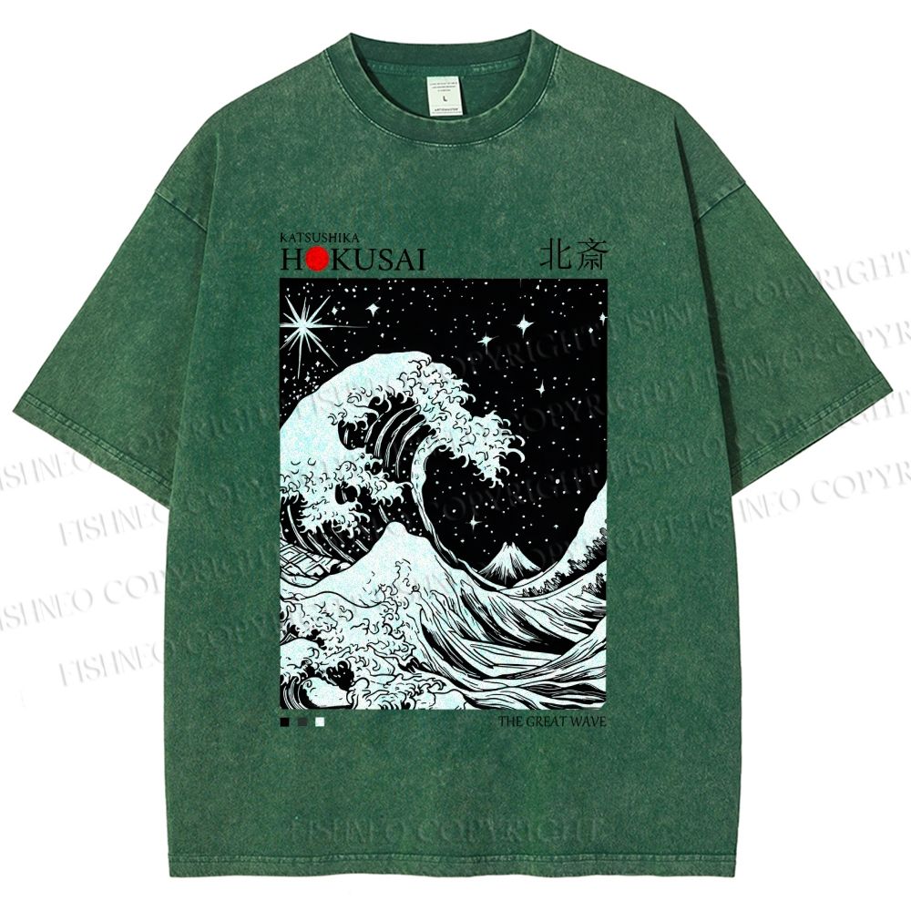 Unisex Retro Wave Japan Printed Washed Tee
