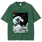 Unisex Retro Wave Japan Printed Washed Tee