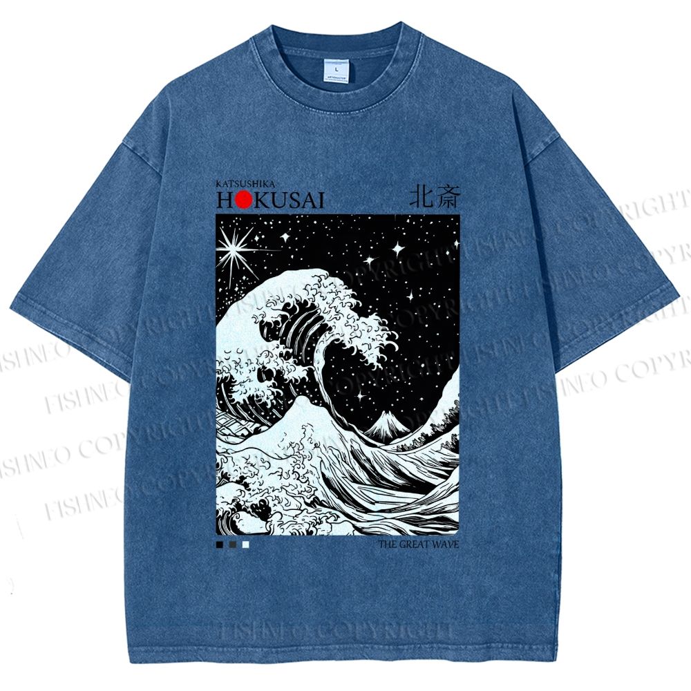 Unisex Retro Wave Japan Printed Washed Tee