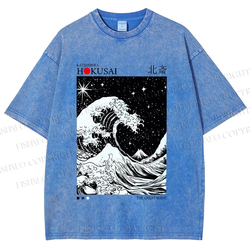 Unisex Retro Wave Japan Printed Washed Tee