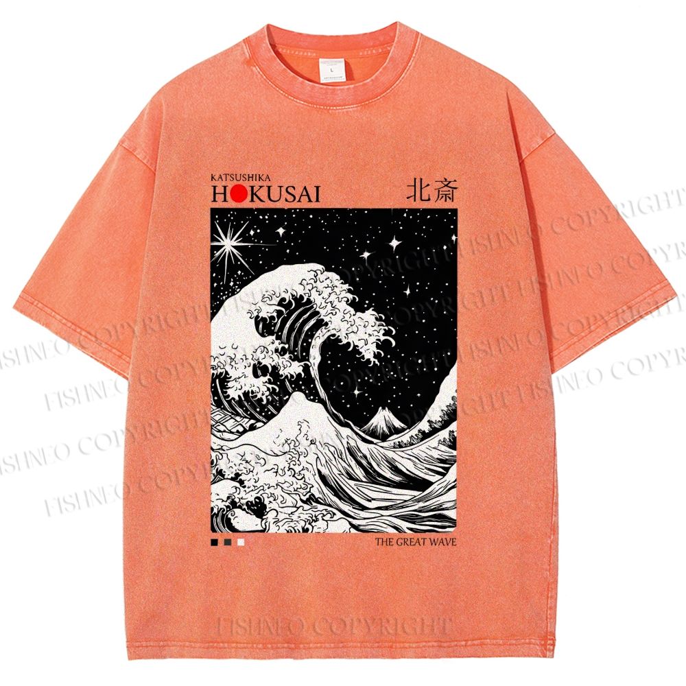 Unisex Retro Wave Japan Printed Washed Tee